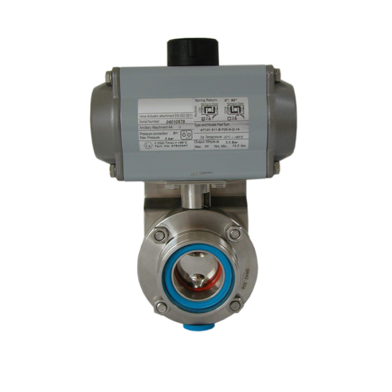 Затвор дисковый нержавеющий P-C DN125 AISI 304, DIN // Управление пневмопривод дв. действия (воздух/воздух)